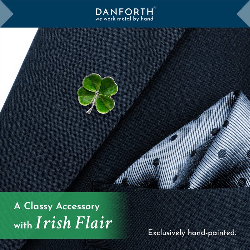 DANFORTH Four Leaf Clover Lapel Pin | Handcast Pewter Shamrock Lapel Pin, 3/4", Made in USA by Vermont Artisans | Lucky Irish Souvenir, St. Patricks Day Accessories - Image 2